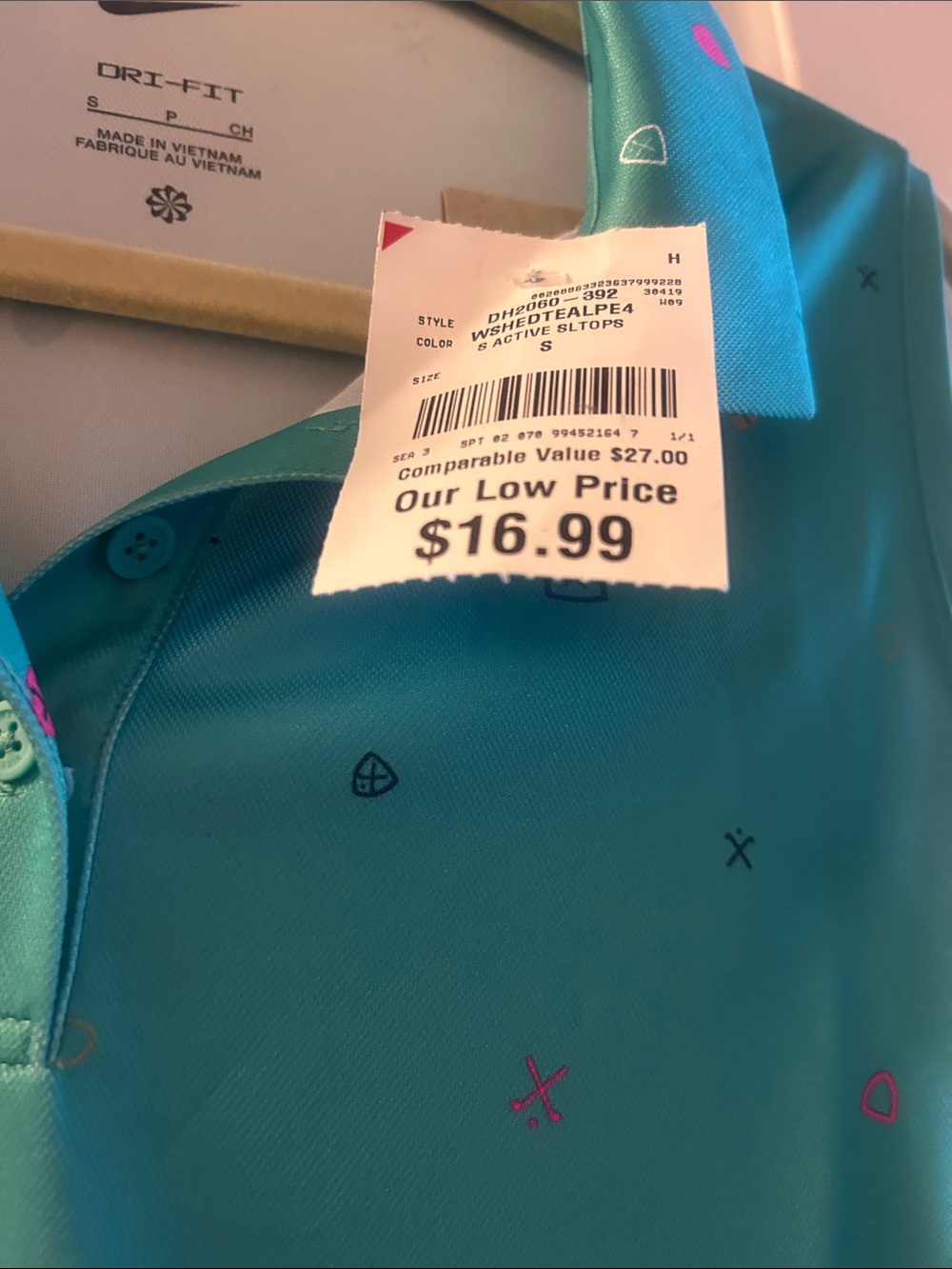 Nike Teal Sleeveless Dri-FIT Polo Tank with Multicolor Micro Print - Picture 2 of 2